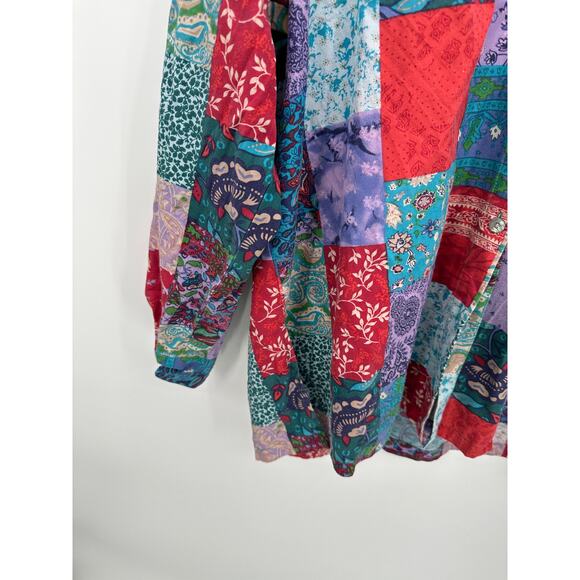Coldwater Creek Button Down Shirt Silk Cotton Women 1X Floral Patchwork Artsy - Picture 3 of 7